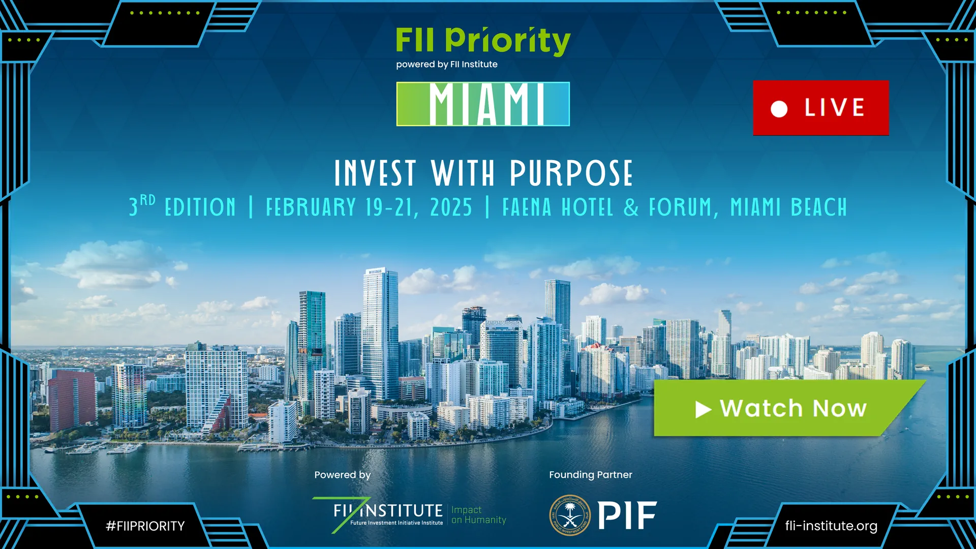 Watch here the live streaming of the FII Priority Miami 2025
Watch here the live streaming of the special address by Donald J. Trump, 45th and 47th President of the United States of America
Wednesday Feb 19, 5 PM EST